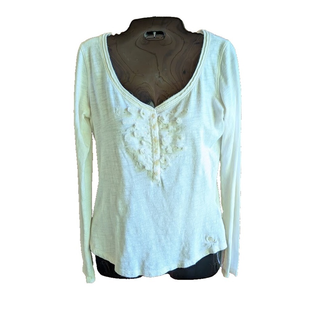 Abercrombie & Fitch Womens Y2K Top S Rosette Sequin Vintage Preppy Feminine Cute